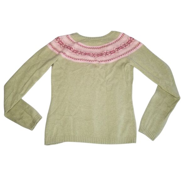 Y2K Tommy Hilfiger Nordic Fair Isle V Neck Sweater Green Pink Small Angora - Picture 10 of 10